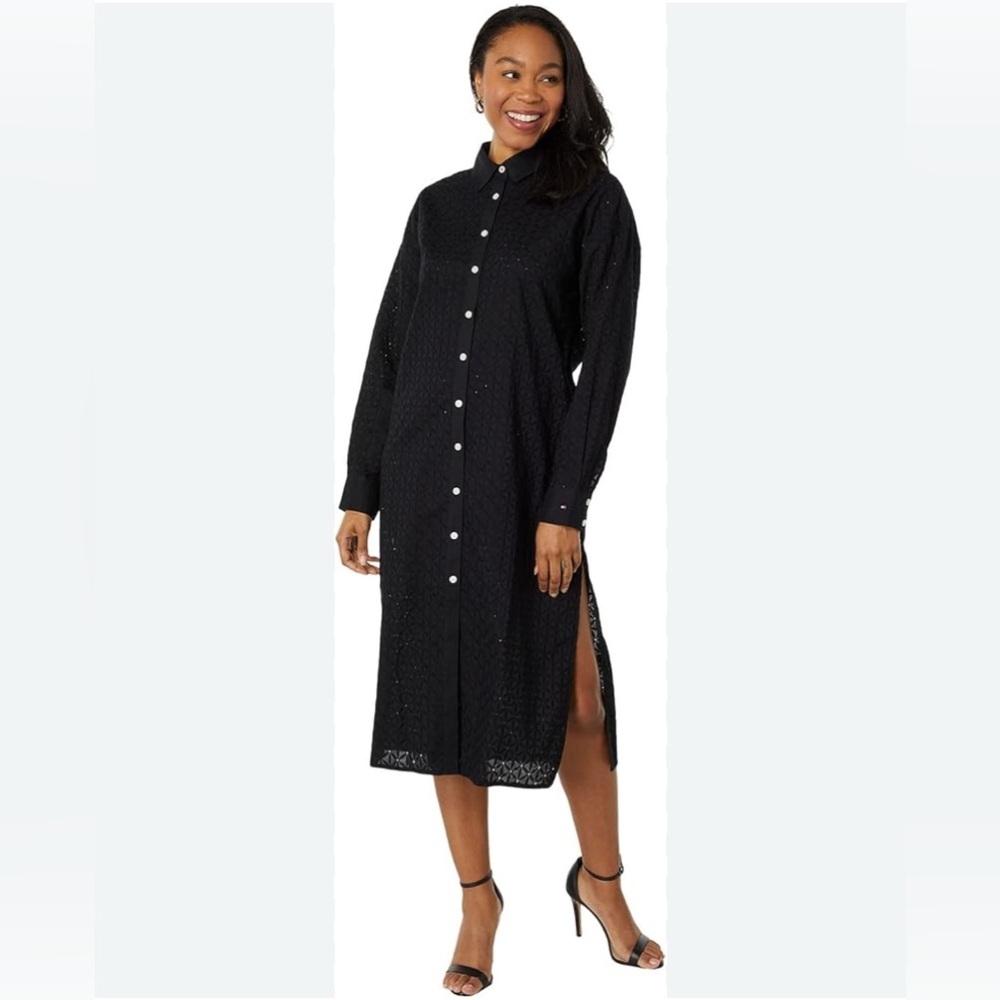 🆕 Tommy‎ Hilfiger Black Eyelet Shirtdress SZ SM